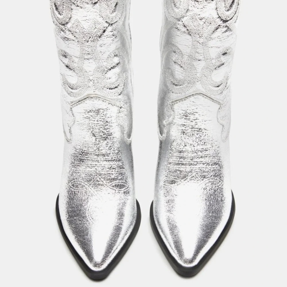 Steve Madden Lasso Silver Embossed Women's Cowboy Boots - Picture 7 of 9